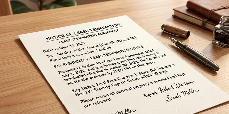Illustration of a legally valid lease termination letter on a desk